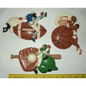 Burwood Sports Wall Plaque (Lot of 3) #3213 Vtg Decor Retro Basketball Football